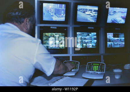 CCTV control room, England, UK. Circa 1990's Stock Photo