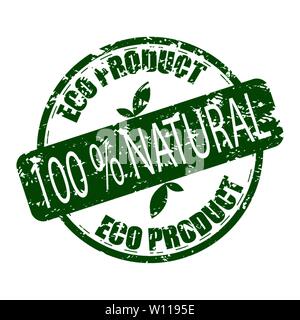 Eco product, natural rubber stamp. Vector eco product stamp for natural organic product, illustration of scratched grunge watermark Stock Vector