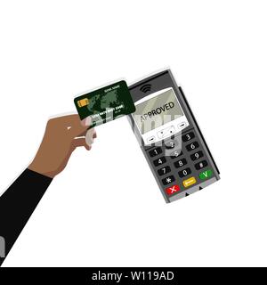 Pay pass use card. Contactless payment. Pay pass payment, nfc banking, cashless transaction, vector illustration Stock Vector