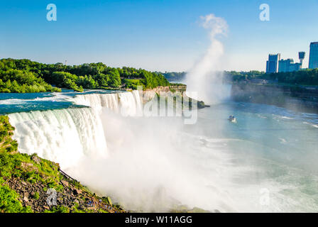 Beautiful Amazing Panarama view on Niagara Falls, American side. USA, Canada Stock Photo