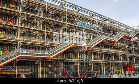 Paris / France - April 06 2019: Facade of the Center of Georges Pompidou in spring Stock Photo