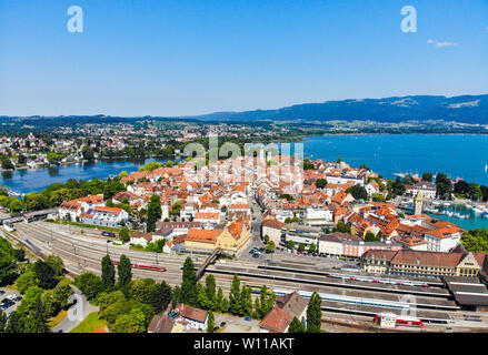 Aerial view on Lindau city island, Bodensee lake  Constance. Germany. Stock Photo