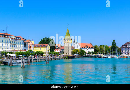 Harbor in Lindau island. Bodensee lake Constance, Germany Stock Photo