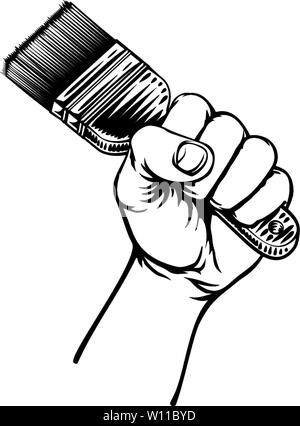 Hand Holding Decorators Paintbrush Stock Vector