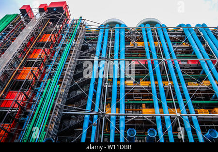 Paris / France - April 06 2019: Colorful facade of the Center of Georges Pompidou Stock Photo