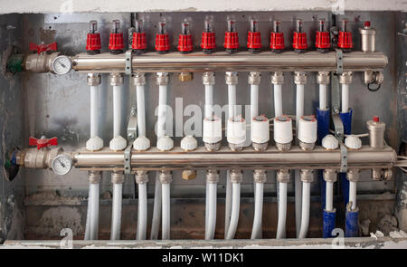 Radiant Floor Heating Installation Heating System.  Floor heating installation. Stock Photo