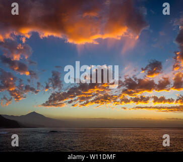 Sunset view on the island of Tenerife with mount Teide in the background Stock Photo
