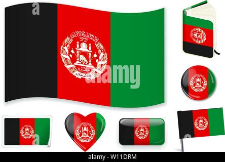 Afghanistan national flag. Vector illustration. 3 layers. Shadows, flat flag, lights and shadows. Collection of 220 world flags. Accurate colors. Easy changes. Stock Vector