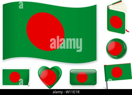 Bahrain national flag. Vector illustration. 3 layers. Shadows, flat flag, lights and shadows. Collection of 220 world flags. Accurate colors. Easy changes. Stock Vector