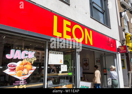 The exterior of Leon fast food restaurant, Zinc House, Cowcross Street, London, EC1, UK Stock Photo