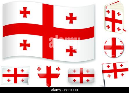 Georgia. Georgiannational flag. Vector illustration. 3 layers. Shadows, flat flag, lights and shadows. Collection of 220 world flags. Accurate colors. Easy changes. Stock Vector