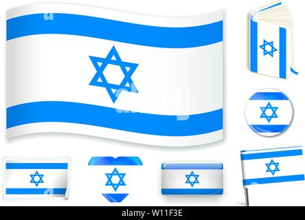 Israel. Israeli national flag. Vector illustration. 3 layers. Shadows, flat flag, lights and shadows. Collection of 220 world flags. Accurate colors. Easy changes. Stock Vector