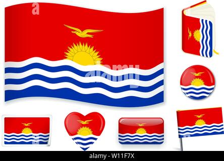 Kiribati national flag. Vector illustration. 3 layers. Shadows, flat flag, lights and shadows. Collection of 220 world flags. Accurate colors. Easy changes. Stock Vector