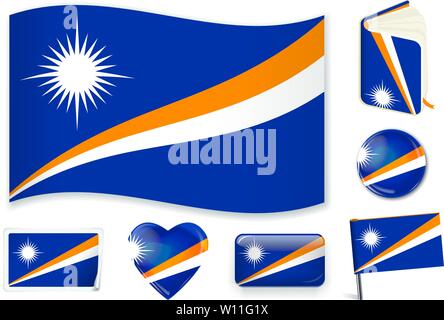 Marshall Islands national flag. Vector illustration. 3 layers. Shadows, flat flag, lights and shadows. Collection of 220 world flags. Accurate colors. Easy changes. Stock Vector