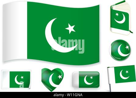 Pakistan. Pakistani national flag. Vector illustration. 3 layers. Shadows, flat flag, lights and shadows. Collection of 220 world flags. Accurate colors. Easy changes. Stock Vector