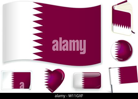 Qatar. Qatari national flag. Vector illustration. 3 layers. Shadows, flat flag, lights and shadows. Collection of 220 world flags. Accurate colors. Easy changes. Stock Vector