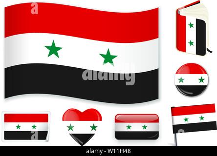 Syria. Syrian national flag. Vector illustration. 3 layers. Shadows, flat flag, lights and shadows. Collection of 220 world flags. Accurate colors. Easy changes. Stock Vector