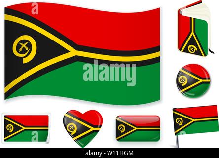 Vanuatu national flag. Vector illustration. 3 layers. Shadows, flat flag, lights and shadows. Collection of 220 world flags. Accurate colors. Easy changes. Stock Vector