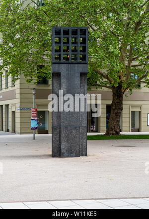 Munich, Bavaria, Germany - May 29, 2019. Eternal flame, Platz der Opfer des Nationalsozialismus, Victims of National Socialism Memorial