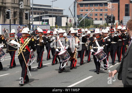 Liverpool, UK, 29th June 2019. Veterans and members of the British Armed Forces march through the city of Liverpool on the 2019 Armed Forces Day Parade. Credit: Ken Biggs/Alamy Live News. Stock Photo