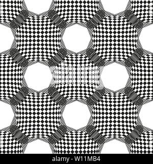 Abstract seamless geometric pattern with chess field and Hexagon Pattern. Vector Monochrome Background Stock Vector
