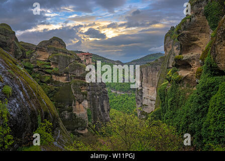 Amazing landscape of green valley in Meteora, Trikala region, Greece Stock Photo