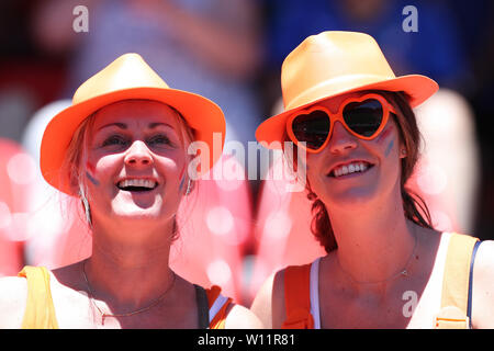 Valenciennes, France. 29th June, 2019. Supporters of the Netherlands react before the quarterfinal between Italy and the Netherlands at the 2019 FIFA Women's World Cup in Valenciennes, France, June 29, 2019. Credit: Zheng Huansong/Xinhua/Alamy Live News Stock Photo