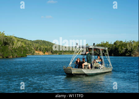 Tourist boat on the Kariega River, Sibuya Game Reserve, South Africa Stock Photo