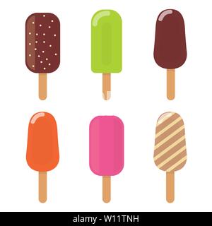 Colorful ice cream icons set. Ice creams in multi-colored glaze. Vector illustration. Stock Vector