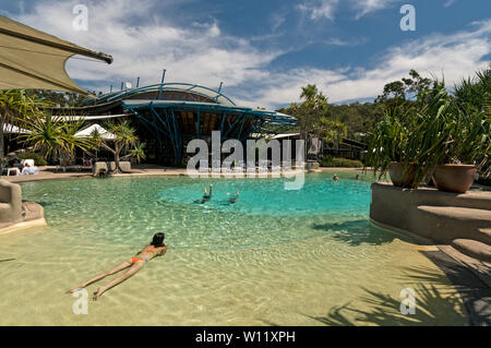 The luxury Kingfisher Bay resort and pool on Fraser Island, Queensland, Australia  Fraser Island is a World Heritage site and is the world's biggest s Stock Photo