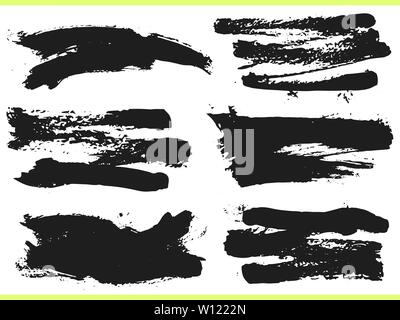 Set of black ink hand drawn brushes collection isolated on white background for your design. Dirty artistic brush strokes element. Black labels, backg Stock Vector