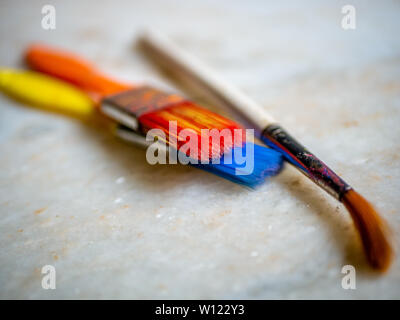 Close up of painting brushes with different shapes Stock Photo