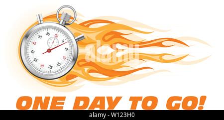 One day to go, last chance, hurry up - burning stopwatch icon Stock Vector