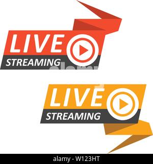 Live streaming logo on banner - play button for online broadcasting, live stream icon Stock Vector