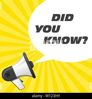 Did you know quotation - speech bubble with megaphone, info banner Stock Vector