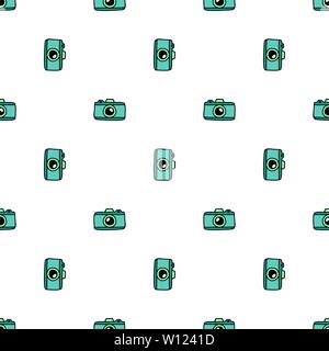 Hand Draw Camera Seamless Pattern. Vector colorful Endless White background in Doodle style. Texture For printing on fabric, wrapping paper, textiles, Wallpaper and other things. Stock Vector