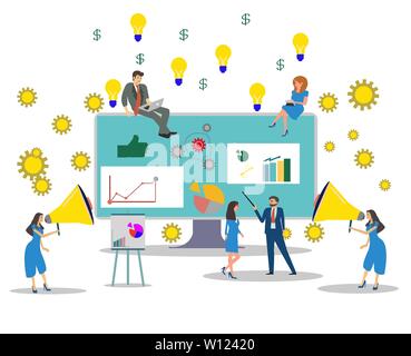 Vector of business people building a successful business project online recruiting new employees. Stock Vector