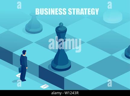 Business strategy concept. Vector of a businessman in front of a chessboard thinking of a next move Stock Vector