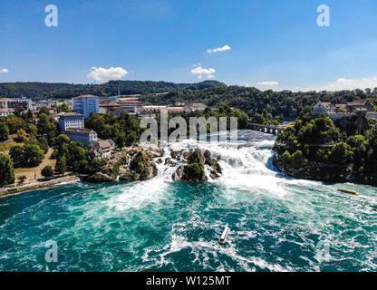 Beautiful Panorama view on Rheinfall (Rhinefalls) in Schaffhausen, Neuhausen am Rheinfall, Switzerland. Stock Photo