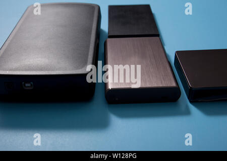 input view of different external computer hard drives Stock Photo