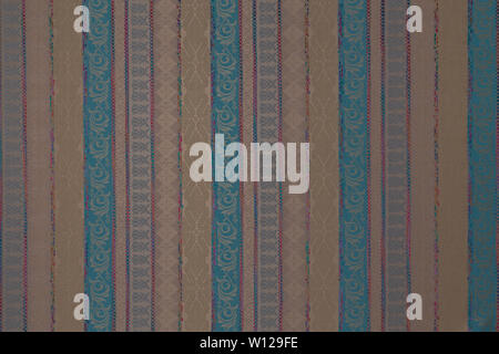 Striped blue fabric with ornaments and textile texture bacground Stock Photo