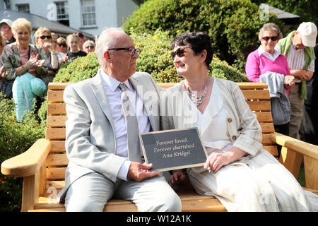 Patric and Geraldine Kriegel, parents of murdered schoolgirl Ana Kriegel, at a ceremony on the grounds of the Leixlip Manor Hotel, Co. Kildare, where they planted a tree and unveiled a bench in her memory. Stock Photo