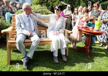 Patric and Geraldine Kriegel, parents of murdered schoolgirl Ana Kriegel, at a ceremony on the grounds of the Leixlip Manor Hotel, Co. Kildare, where they planted a tree and unveiled a bench in her memory. Stock Photo