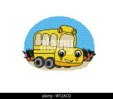 School Bus cartoon character, doodle  illustration Stock Vector