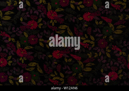 Beautiful overview of dark fabric with floral patterns Stock Photo