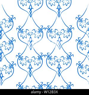 Simple abstract seamless pattern of blue color with curls on fabric, tile, etc. Stock Vector