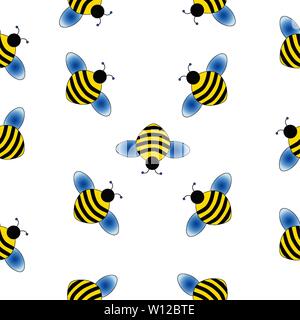 Seamless illustration of a flying bee isolated on a white background. Stock Vector