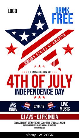 Creative Invitation Flyer decorated with blue and red text for 4th of July Stock Vector