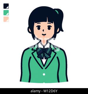 A Female student in a green blazer with upper body image. It's vector art so it's easy to edit. Stock Vector