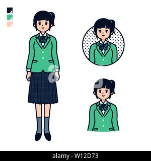 A Female student in a green blazer with Smiling images. It's vector art so it's easy to edit. Stock Vector